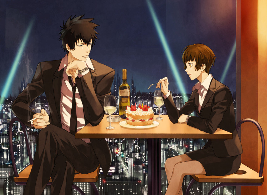 tsunemori akane and kougami shin'ya (psycho-pass) drawn by rontaso