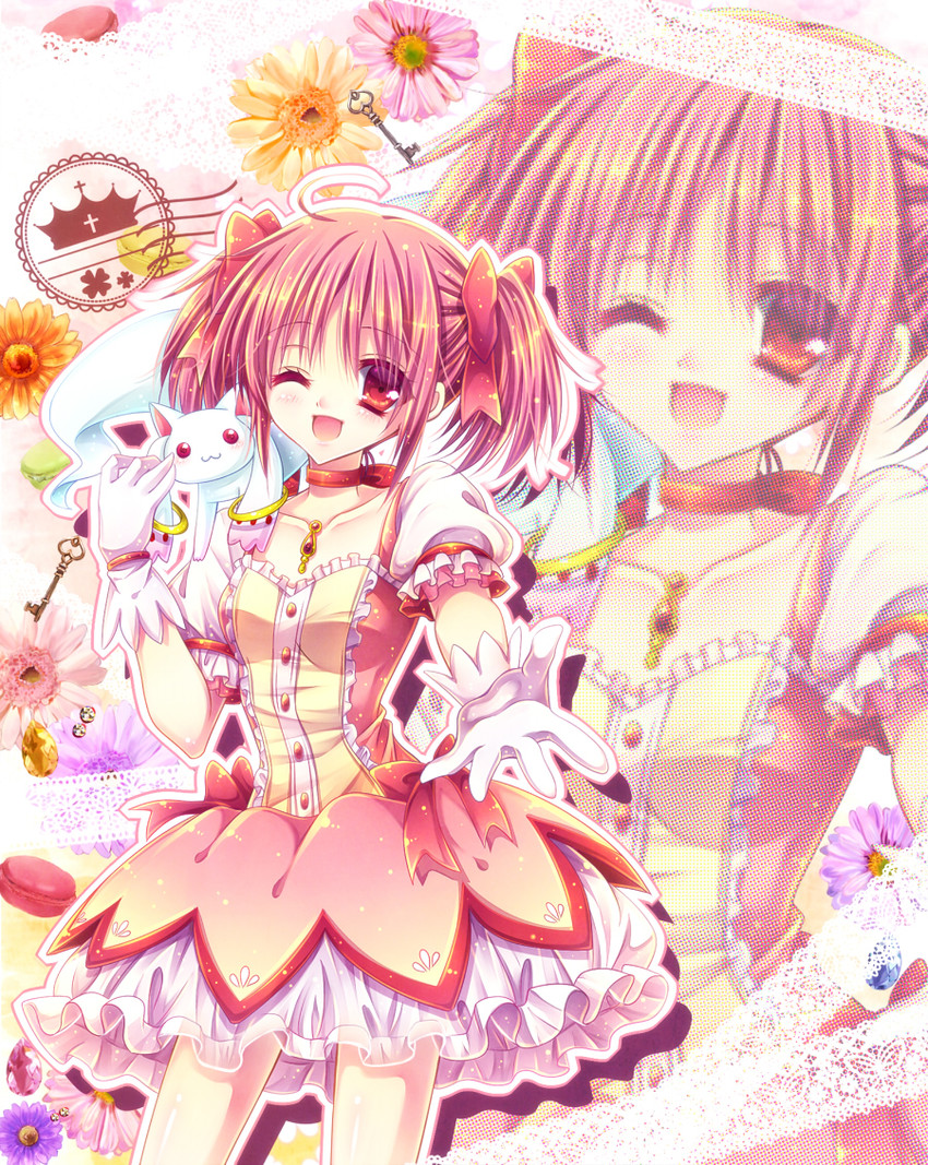 kaname madoka and kyubey (mahou shoujo madoka magica) drawn by momomiya_mion