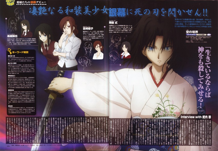 ryougi shiki, aozaki touko, void shiki, and kokutou azaka (kara no kyoukai) drawn by sudou_tomonori
