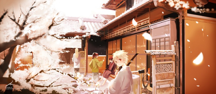 sakata gintoki, takasugi shinsuke, katsura kotarou, and yoshida shouyou (gintama) drawn by kaninn