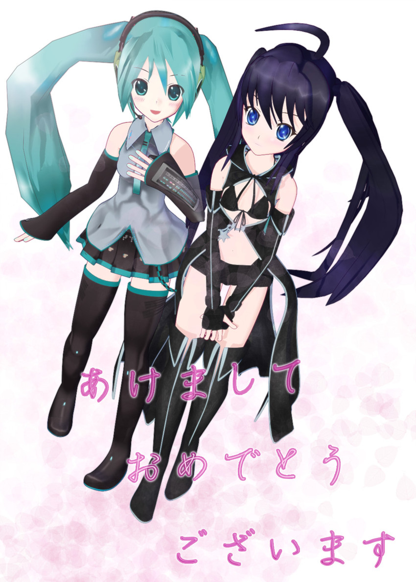 hatsune miku and black rock shooter (vocaloid and 1 more) drawn by piron_(777)