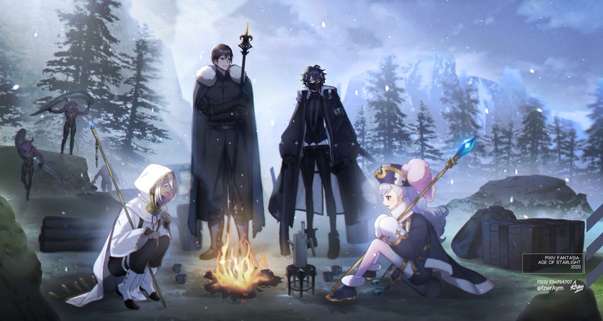 sun wizard solar, sinha, manacle kralien, and reno (pixiv fantasia and 1 more) drawn by fuziwara_ayumu