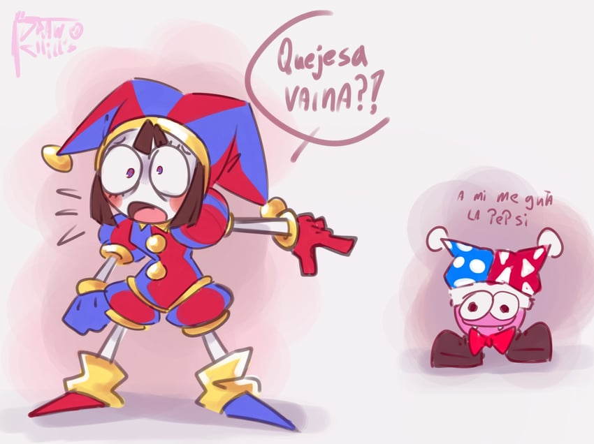 pomni and marx (kirby and 1 more) drawn by draw_chill's