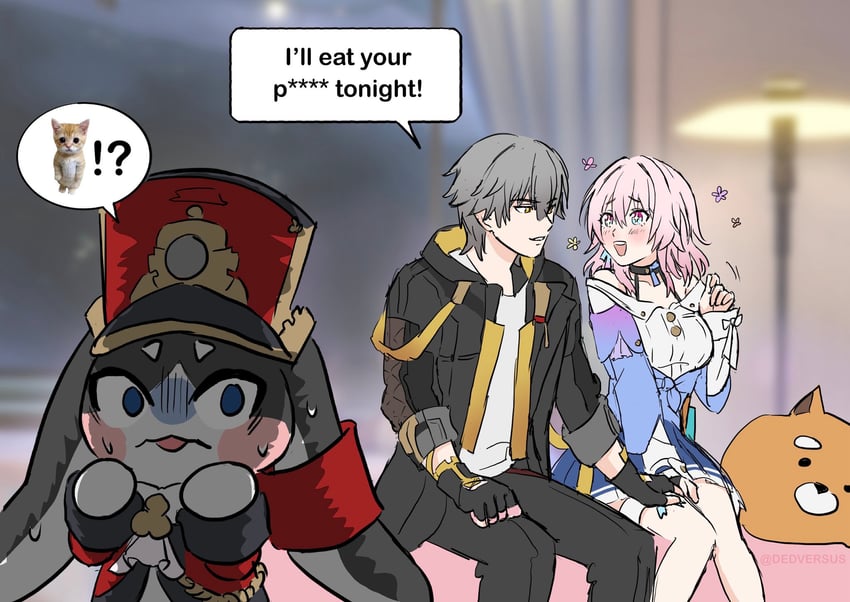 trailblazer, march 7th, caelus, and pom-pom (honkai and 1 more) drawn by dedversus