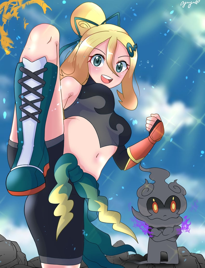 korrina and marshadow (pokemon and 1 more) drawn by ayuyu_lament