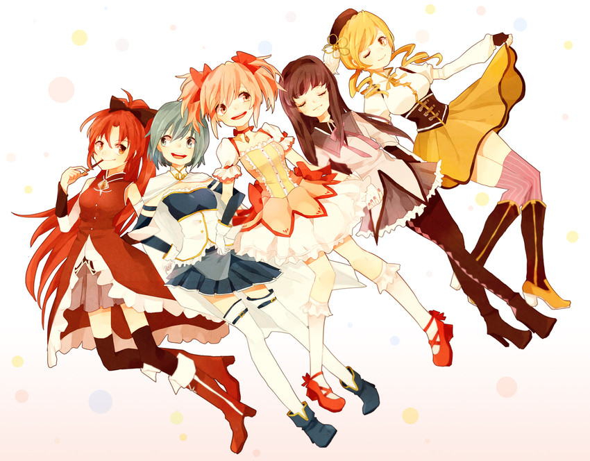 akemi homura, kaname madoka, miki sayaka, sakura kyoko, and tomoe mami (mahou shoujo madoka magica) drawn by conoha