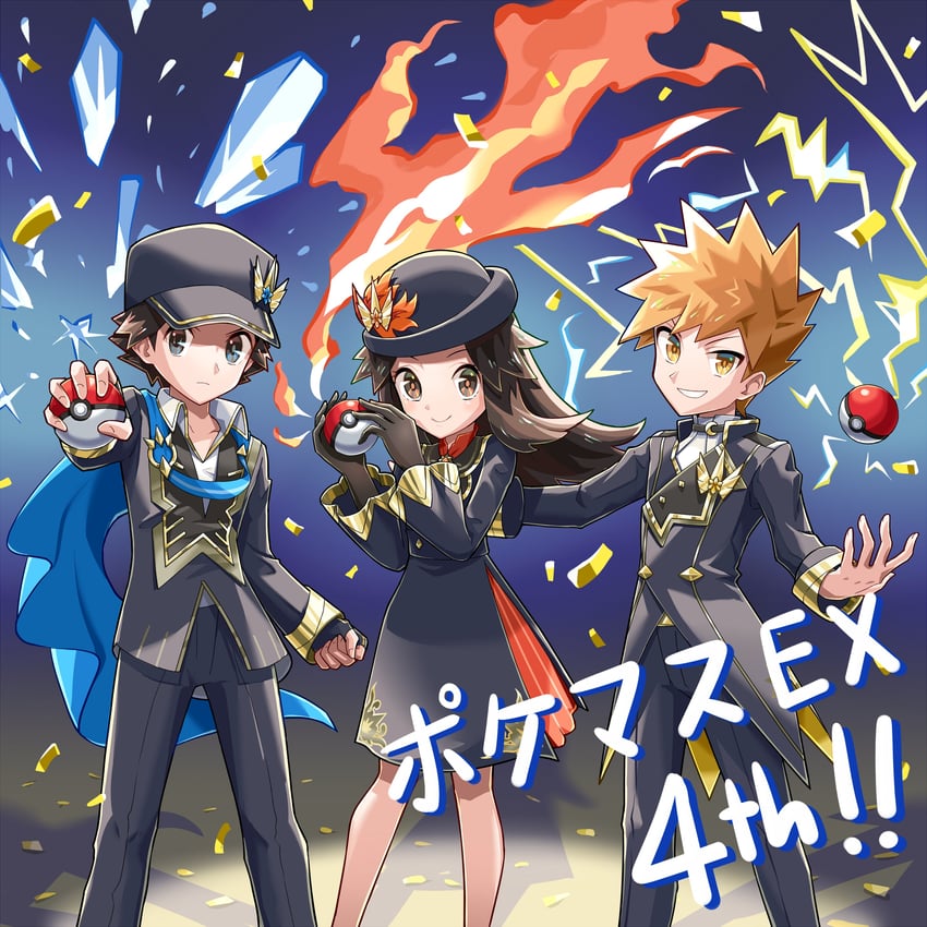 blue oak, leaf, and red (pokemon and 1 more) drawn by ffccll