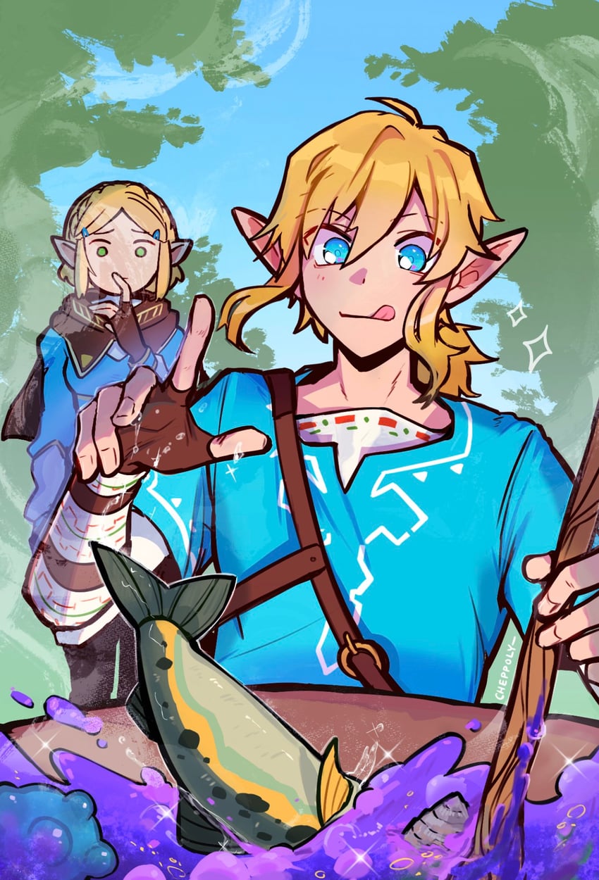 link and princess zelda (the legend of zelda and 1 more) drawn by cheppo