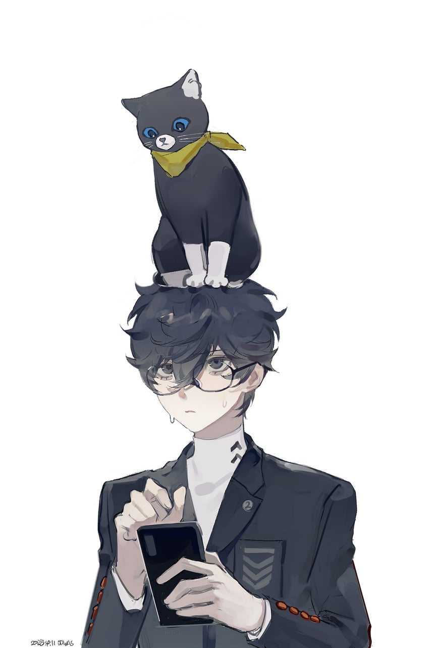 amamiya ren and morgana (persona and 1 more) drawn by 0dwas