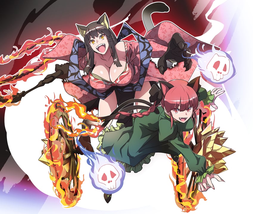 kaenbyou rin and kasha (touhou and 2 more) drawn by otoufu_(wddkq314band)