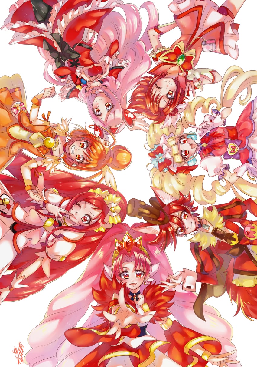 hino akane, higashi setsuna, cure sunny, natsuki rin, madoka aguri, and 9 more (precure and 8 more) drawn by yuki_inu