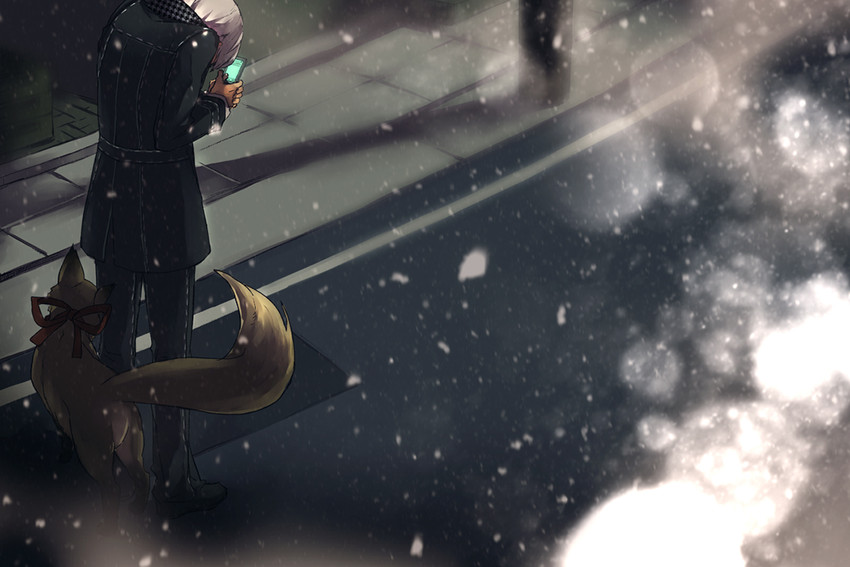 narukami yu and kitsune (persona and 1 more) drawn by saeuchobab