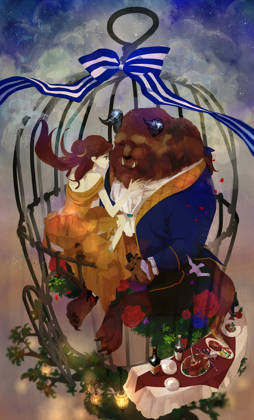 belle and beast (beauty and the beast) drawn by kukka