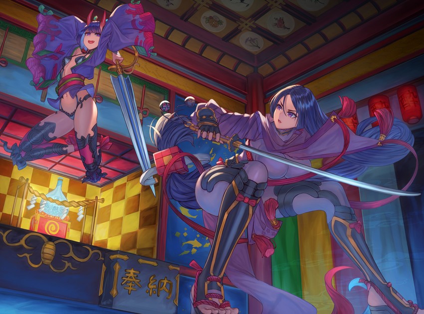 shuten douji and minamoto no raikou (fate and 1 more) drawn by takinashi_(friend_coffee)