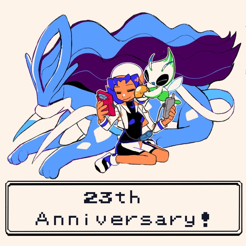 kris, celebi, and suicune (pokemon and 1 more) drawn by tyako_089