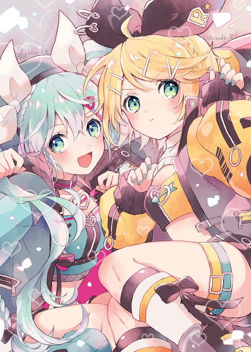 hatsune miku and kagamine rin (vocaloid and 1 more) drawn by hana_(mew)