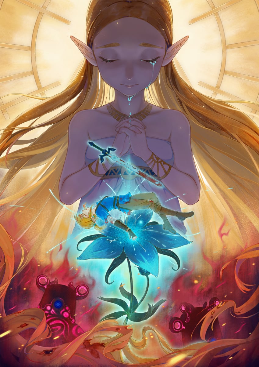 link, princess zelda, and guardian (the legend of zelda and 1 more) drawn by dmwggg