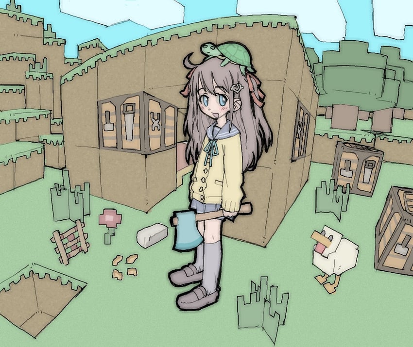 neuro-sama, vedal987, chicken, and momose hiyori (minecraft and 2 more) drawn by pantsu-ripper