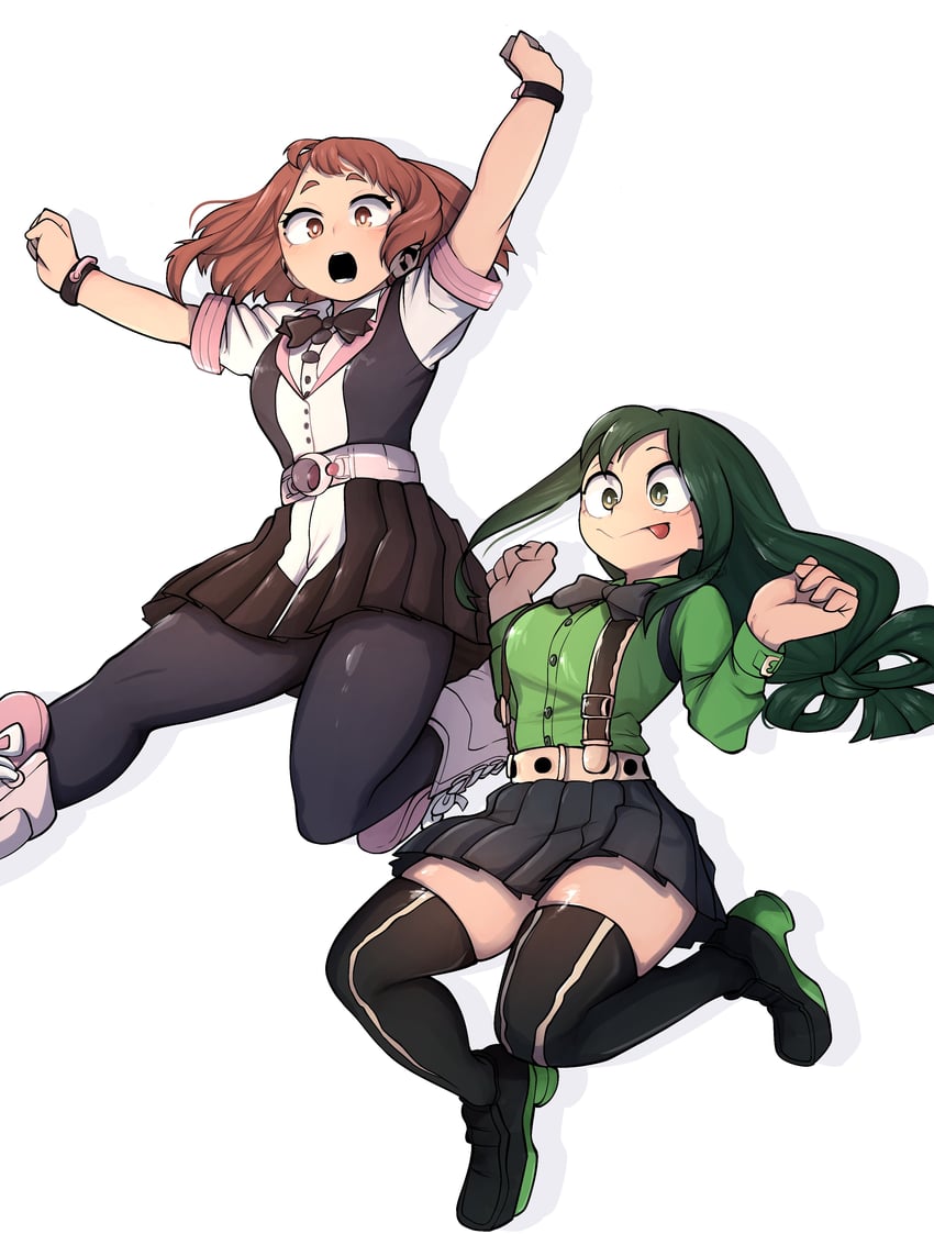 uraraka ochaco and asui tsuyu (boku no hero academia) drawn by horikoshi_kouhei and ureazure