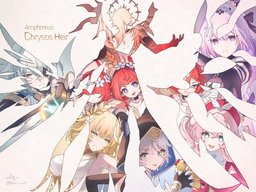 castorice, mydei, aglaea, cipher, anaxa, and 5 more (honkai and 1 more) drawn by pumu_(pumu_co29)