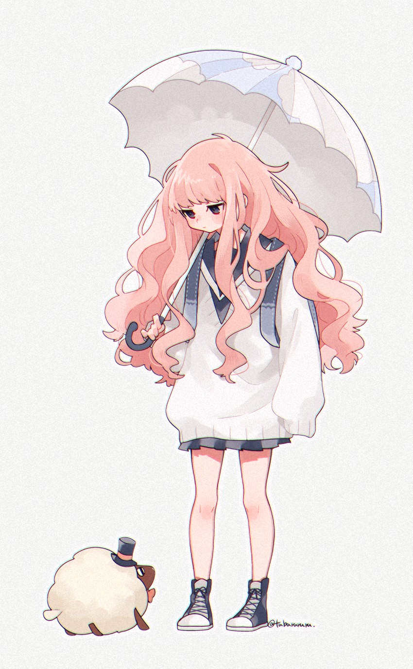 sheep friend and umbrella girl (original) drawn by tsubaki_tsubaru
