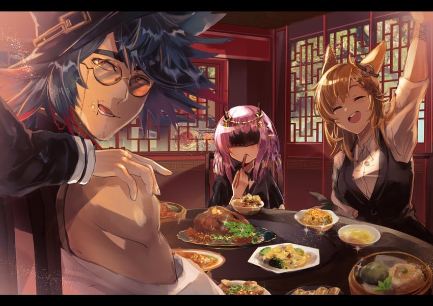 kroos, lava, kroos the keen glint, lava the purgatory, and mr. nothing (arknights) drawn by ohayashi55