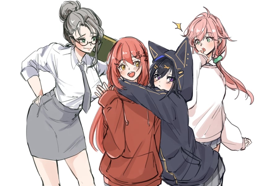 hanasaki miyabi, kanade izuru, rikka, and arurandeisu (holostars) drawn by babumagadoki