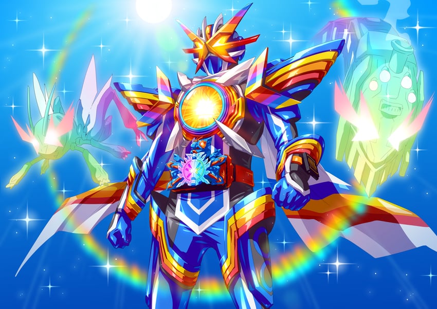 kamen rider gotchard, hopper 1, kamen rider rainbow gotchard, and steamliner (kamen rider and 1 more) drawn by otokamu