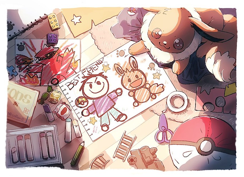 eevee, blue oak, and groudon (pokemon and 1 more) drawn by nao_(naaa_195)