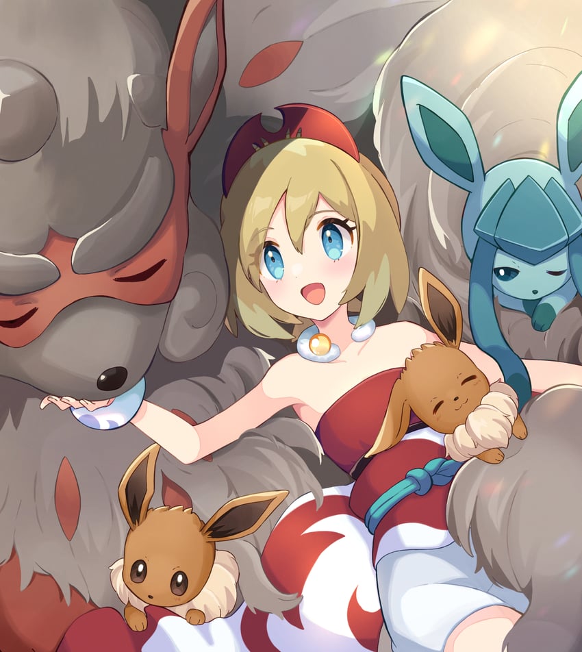 eevee, glaceon, irida, and hisuian arcanine (pokemon and 1 more) drawn by haru_(haruxxe)
