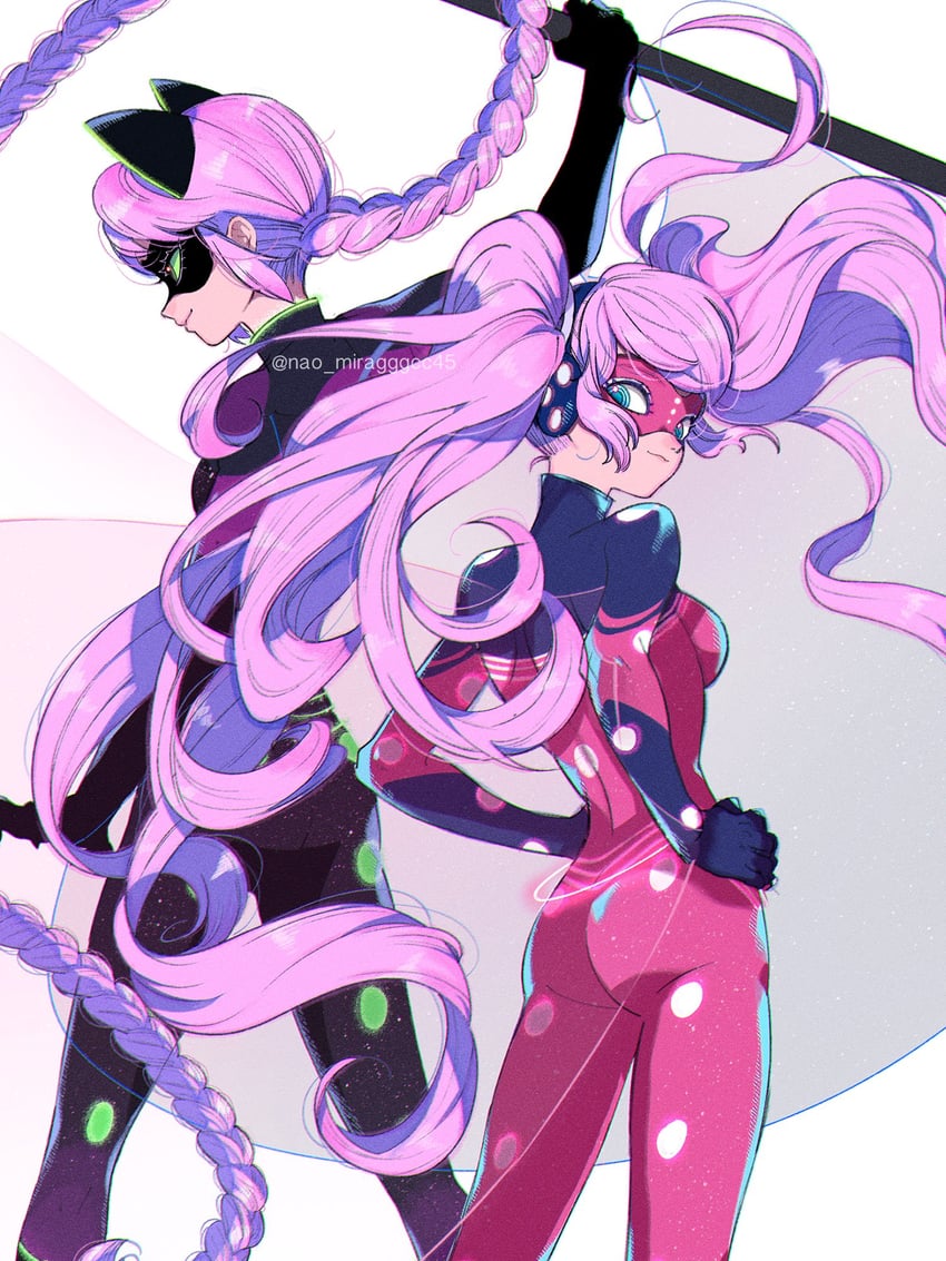 marinette dupain-cheng, lady noir, and ladybiquity (miraculous ladybug) drawn by seio_(nao_miragggcc45)