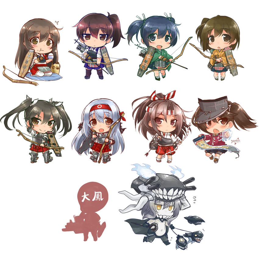 kaga, akagi, zuikaku, ryuujou, shoukaku, and 8 more (kantai collection) drawn by okitakung
