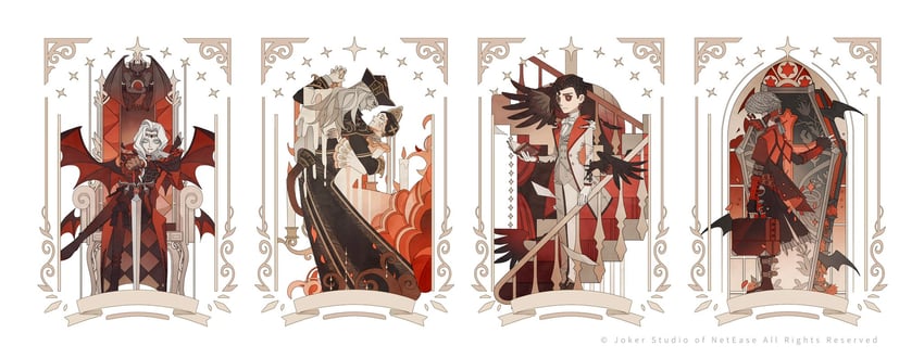 joseph desaulniers, aesop carl, christina, philippe, and orpheus (identity v) drawn by zero_(jckz2334)