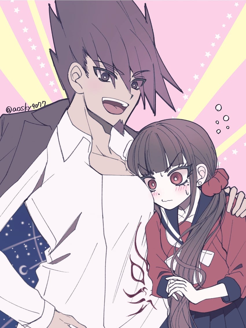 harukawa maki and momota kaito (danganronpa and 1 more) drawn by satori_(aosky9077)