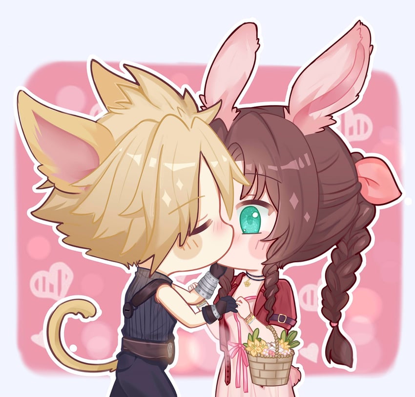 cloud strife and aerith gainsborough (final fantasy and 2 more) drawn by zhou_free