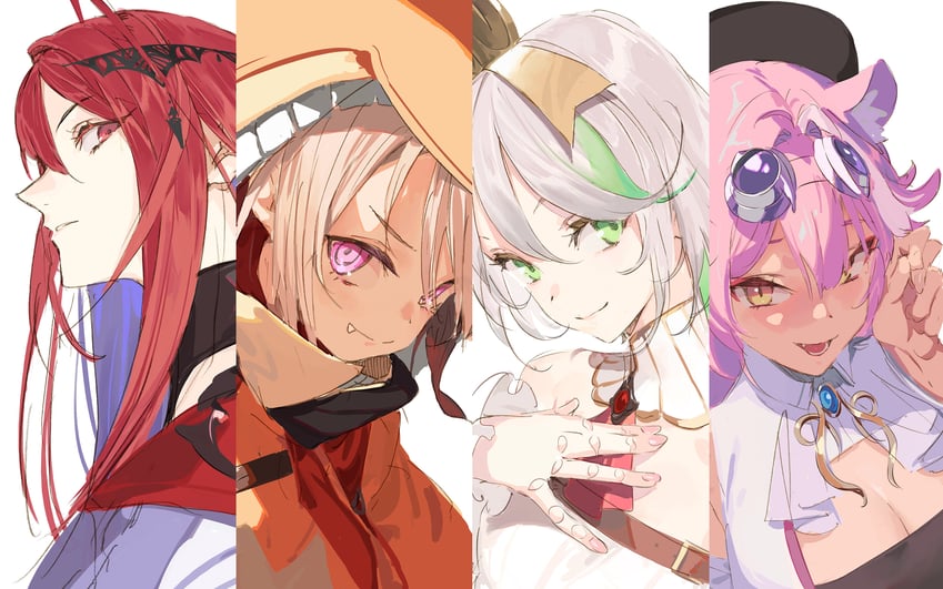 raora panthera, gigi murin, cecilia immergreen, and elizabeth rose bloodflame (hololive and 1 more) drawn by pako_(pakosun)