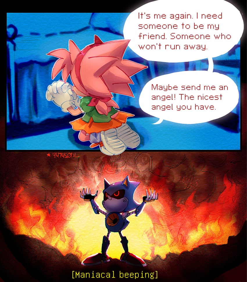 amy rose, metal sonic, and classic amy (sonic and 1 more) drawn by 9474s0ul
