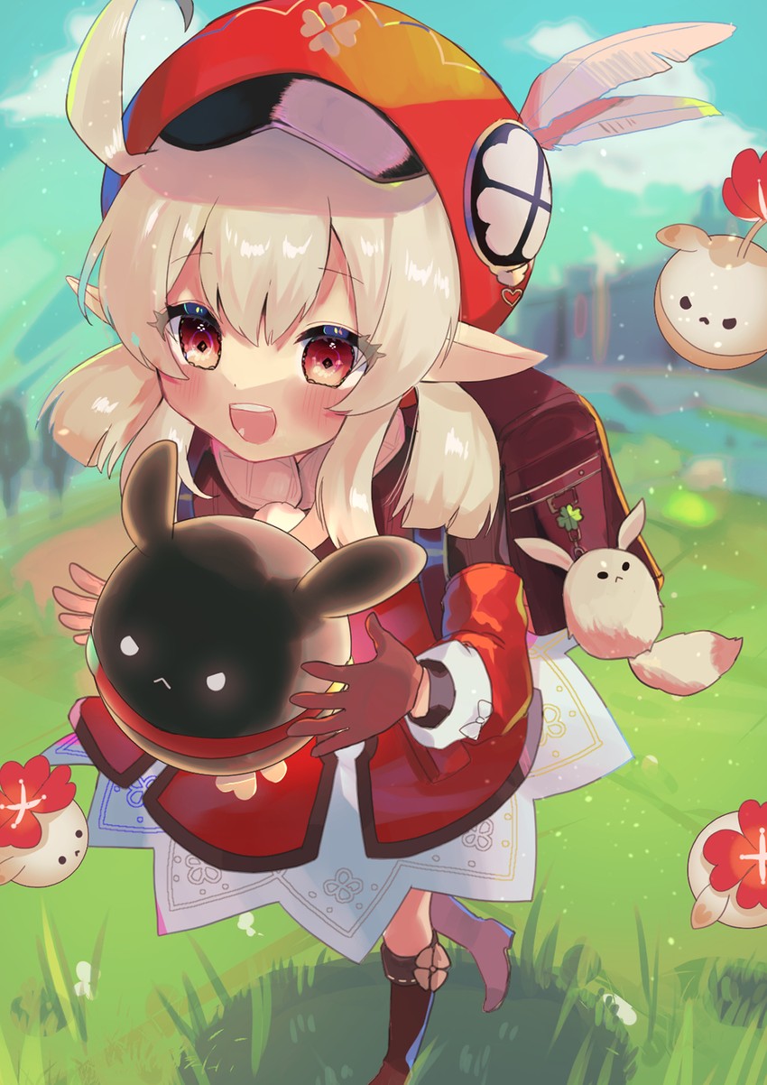 klee, dodoco, and jumpy dumpty (genshin impact) drawn by ijen_(ljenejl)