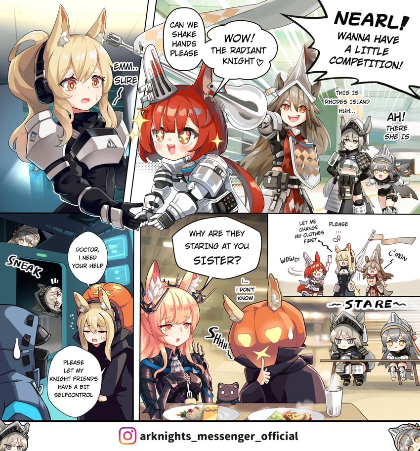doctor, nearl, blemishine, flametail, fartooth, and 2 more (arknights) drawn by hm_(hmongt)