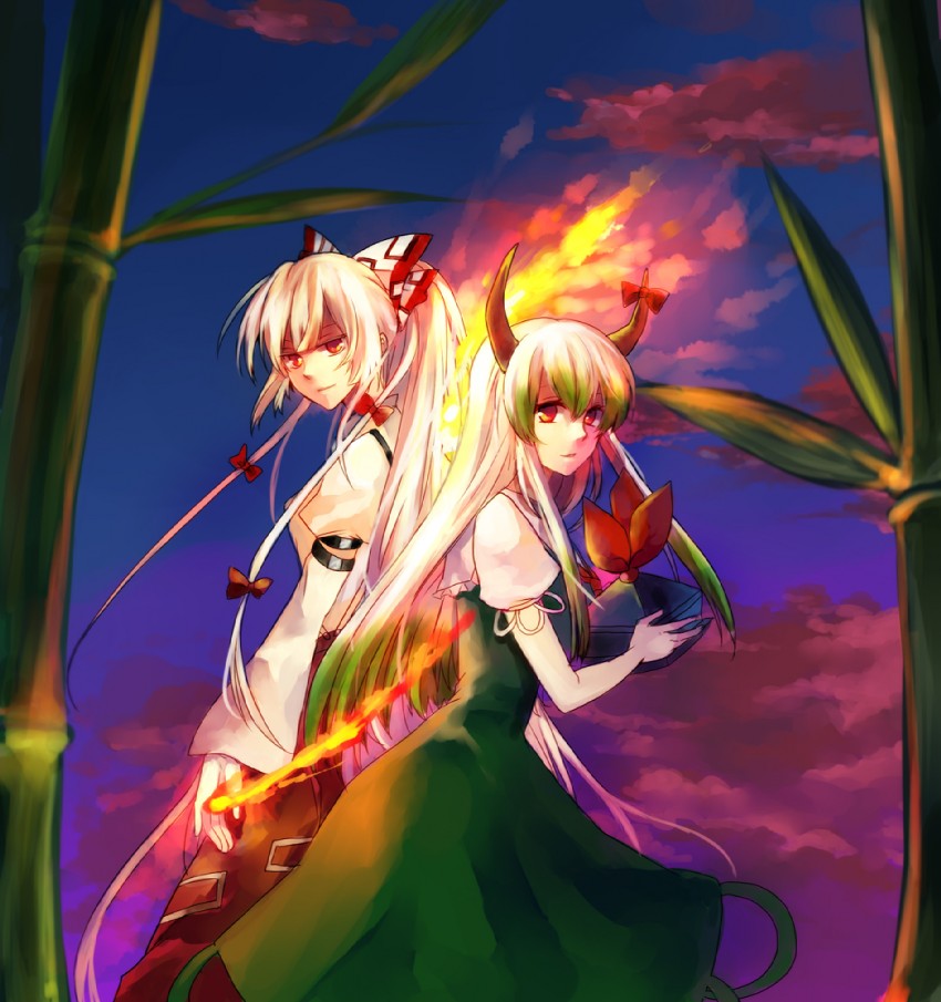 fujiwara no mokou, kamishirasawa keine, and ex-keine (touhou) drawn by nr_(cmnrr)