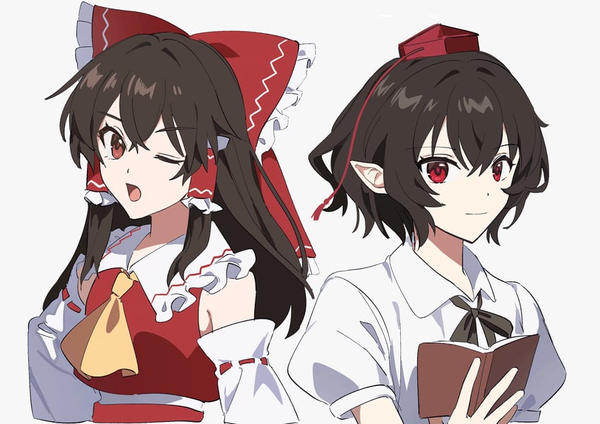 hakurei reimu and shameimaru aya (touhou) drawn by uehara_suiyo