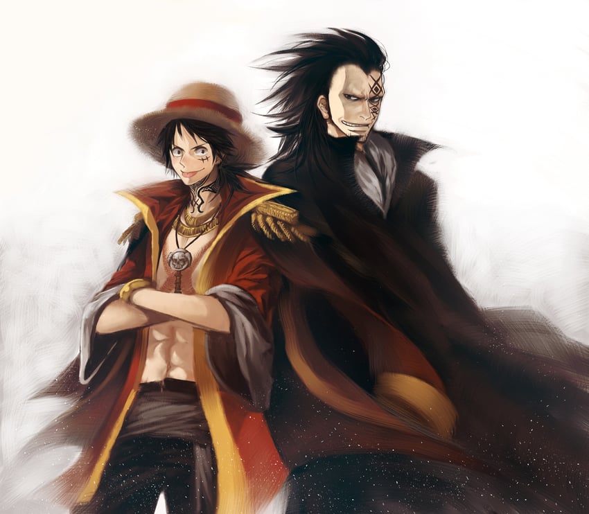 monkey d. luffy and monkey d. dragon (one piece) drawn by hora_(no5567)