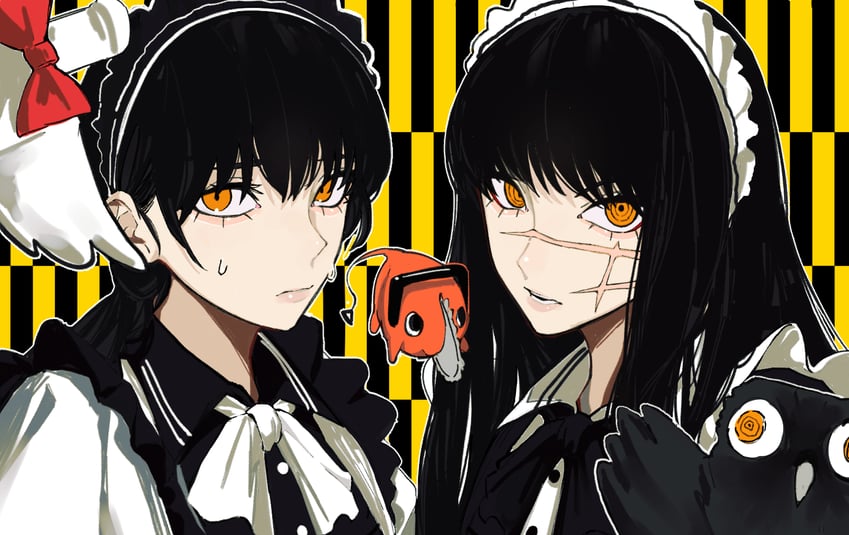 yoru, mitaka asa, pochita, war devil, and bucky (chainsaw man) drawn by sailen0