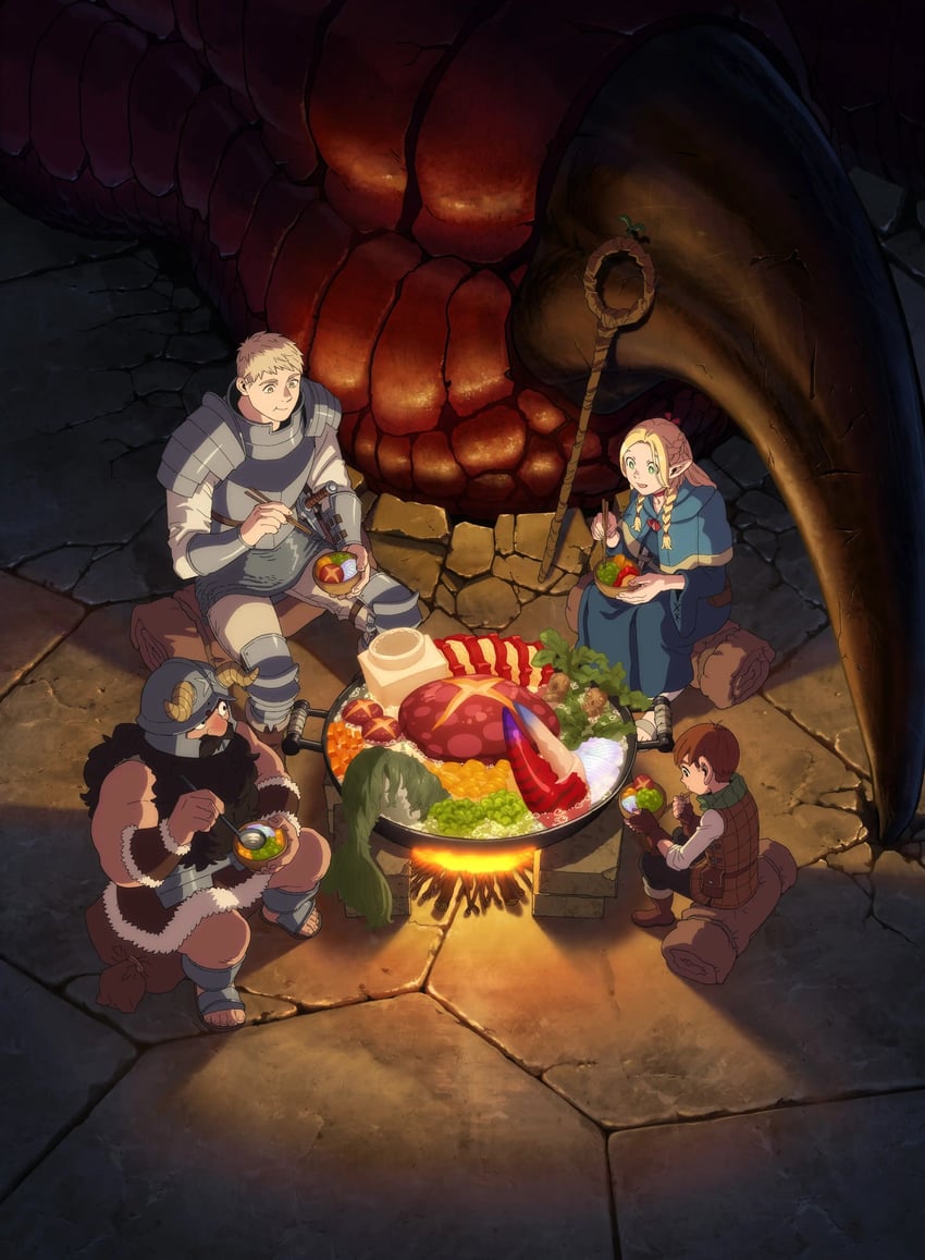 marcille donato, laios touden, senshi, and chilchuck tims (dungeon meshi)