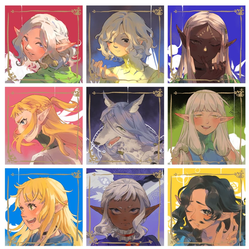 marcille donato, senshi, mithrun, thistle, lycion, and 3 more (dungeon meshi) drawn by sainn