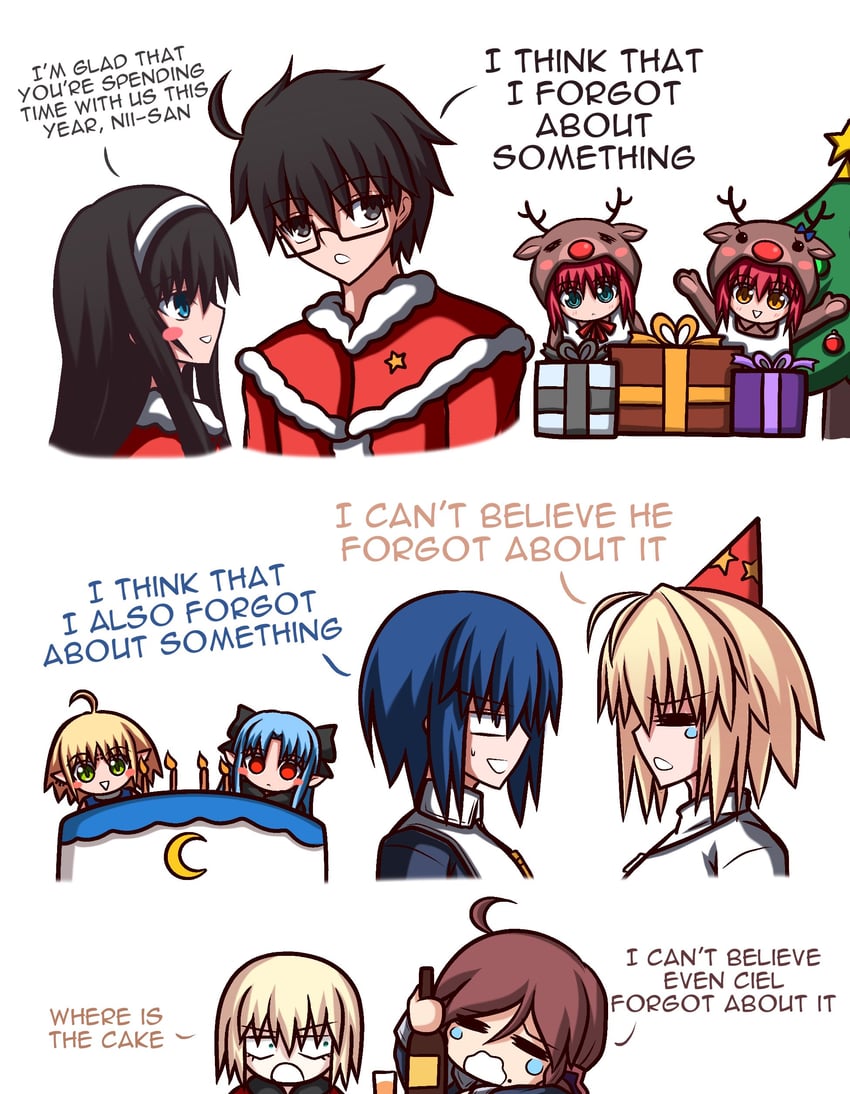 arcueid brunestud, tohno akiha, kohaku, hisui, len, and 2 more (tsukihime and 1 more) drawn by zeon132