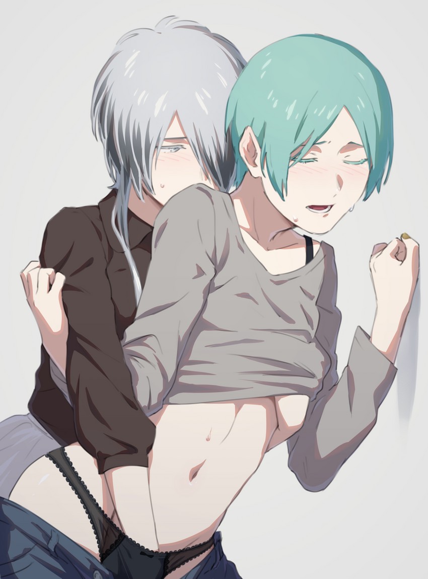 phosphophyllite and ghost quartz (houseki no kuni) drawn by tea_oden