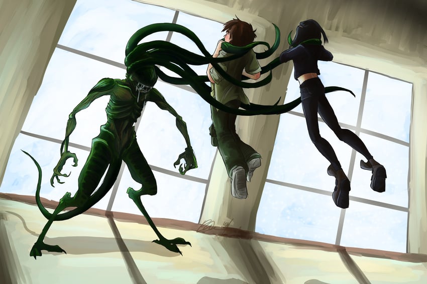 xenomorph, ishiyama yumi, ulrich stern, and predalien (code lyoko) drawn by brezifus