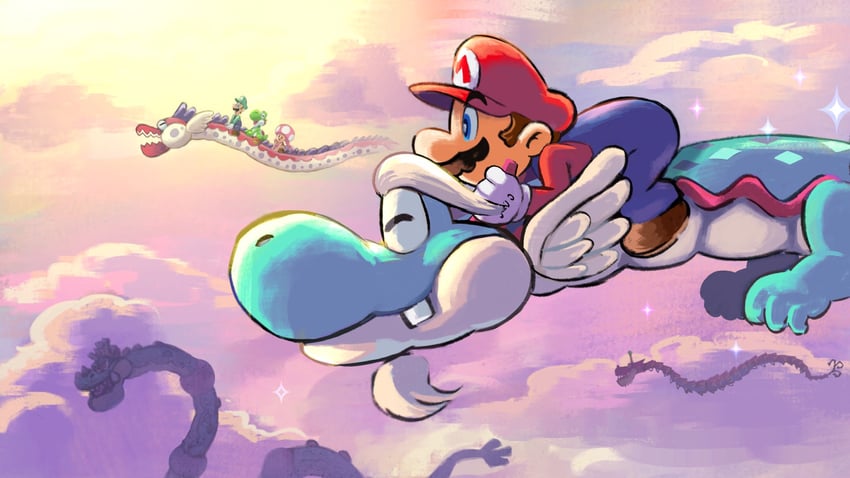 mario, luigi, yoshi, toadette, ancient dragon, and 3 more (mario and 5 more) drawn by ya_mari_6363