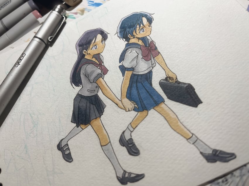 mizuno ami and hino rei (bishoujo senshi sailor moon) drawn by aribezi